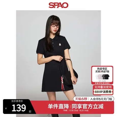 SPAO韩国同款2025年夏季新款天才少女风小熊Woodie翻领连衣裙图片
