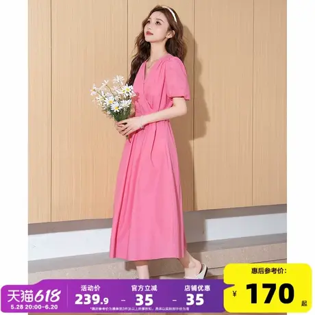 唐狮2025夏季新款女V领短袖修身连衣裙长裙多巴胺收腰显瘦气质l3图片