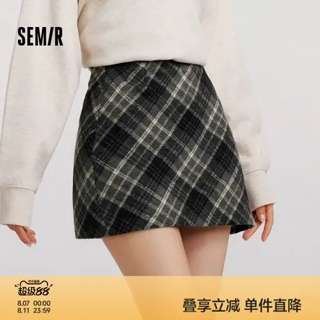 [商场同款]森马半身裙女格纹复古文艺气质2024冬新款A字短裙俏皮图片