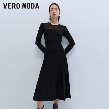 Vero Moda奥莱连衣裙春秋新款优雅气质修身拼接大摆针织长裙子图片