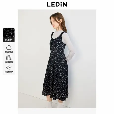 乐町黑色碎花吊带背心裙秋季新款打底裙复古风时髦叠穿长裙图片