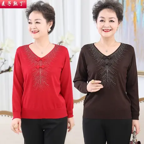 妈妈春装针织衫洋气阔太太打底衫2022夏新款长袖T恤中老年女装秋商品大图