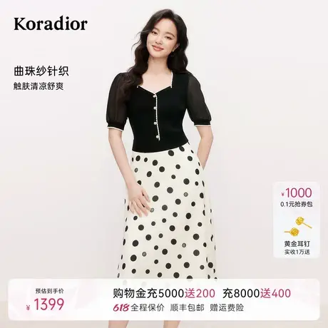 【千金风】珂莱蒂尔2025年拼接黑白波点复古连衣裙女显瘦中长裙图片