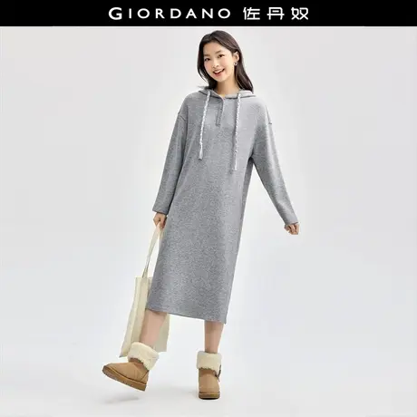 佐丹奴裙子女装双色抽绳连帽针织卫衣连衣裙 18464506图片