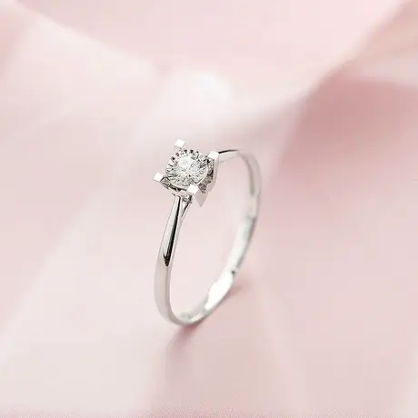 珂兰旗舰店18K金白钻石戒指Au750黄金戒四爪结婚求婚订婚钻戒定制图片