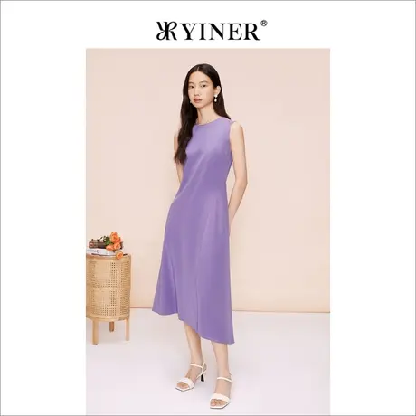 YINER音儿女装2023夏季优雅无袖圆领垂感不规则连衣裙图片