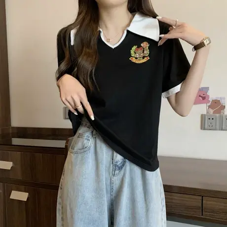 夏装新款胖mm大码减龄遮肚显瘦洋气小众韩版短袖T恤女上衣服200斤图片