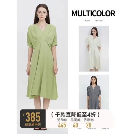 sdeer圣迪奥泡泡袖连衣裙女秋装V领法式高级感长裙S223Z12R8图片