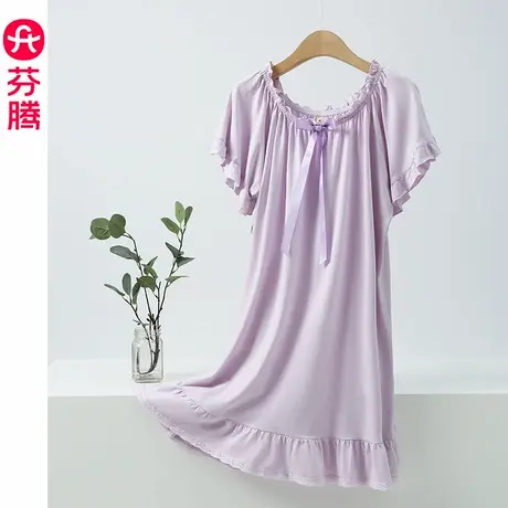 芬腾睡裙女士夏季纯棉短袖睡衣少女生薄款性感公主风短款连衣裙子图片
