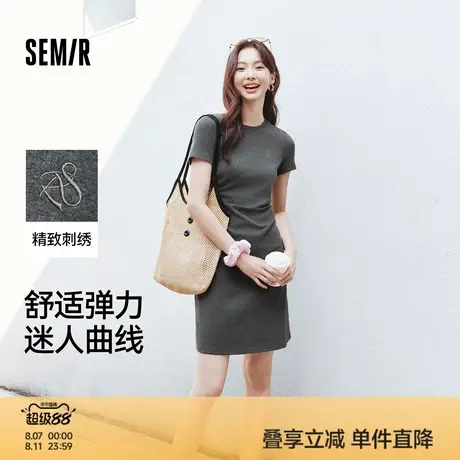 森马连衣裙女收腰T恤裙小心机夏季2025新款绣花圆领短裙简约休闲图片