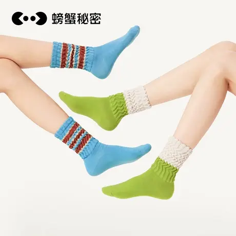 螃蟹秘密袜子女冬季条纹堆堆袜长筒袜无骨ins潮牌彩色中筒袜春秋图片
