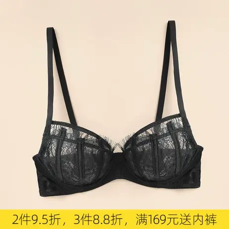 艾舒客超薄款内衣女小胸聚拢性感蕾丝文胸镂空透明火辣胸罩有钢圈商品大图