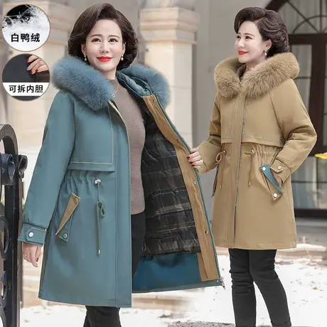 妈妈羽绒服女2021年新款冬装中老年中长款派克服棉衣中年女装外套商品大图