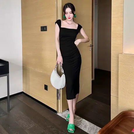御姐名媛风显高显瘦背带包臀裙夏季新款气质修身无袖褶皱连衣裙女图片