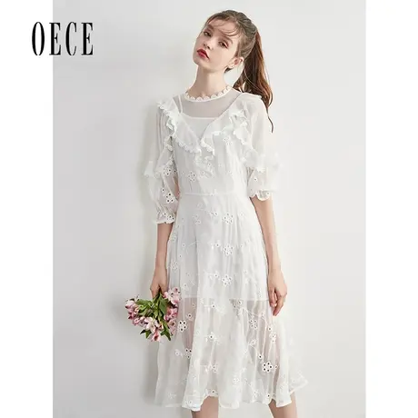 Oece夏季新款超仙女收腰少女法式复古蕾丝连衣裙子图片