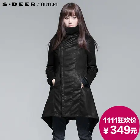 【新品】sdeer圣迪奥专柜正品女装冬装斜襟立领加绒大衣3481854图片