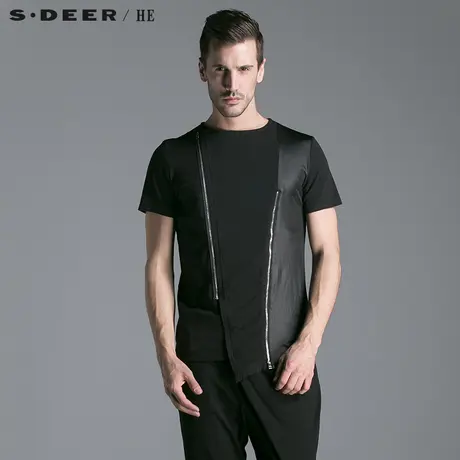 【惠】sdeerhe圣迪奥夏装纯色拼接短袖T恤H14270123图片