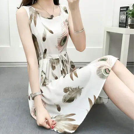 棉绸睡裙女夏可外穿绵绸2021夏季薄款宽松可爱人造棉睡衣连衣裙子图片