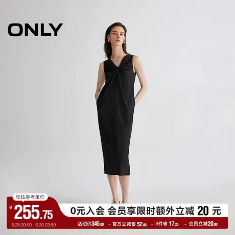ONLY2025夏季新款简约款纯色胸口扭结V领茧型无袖长裙连衣裙女图片