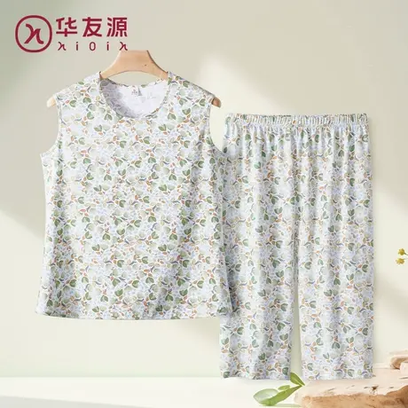 中老年睡衣女夏天纯棉背心中裤中年妈妈加肥加大码无袖家居服套装图片