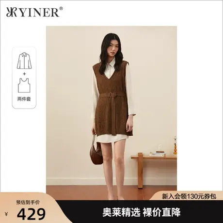 YINER音儿女装2021秋季新款时尚通勤OL拼接连衣裙图片