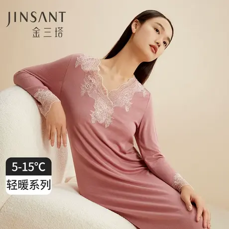 金三塔桑蚕丝&羊毛 温暖轻盈 舒适亲肤女士拼蕾丝优雅睡裙居家服图片