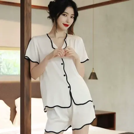 睡衣女夏冰丝短袖短裤高级感ins风网红爆款2023新款两件套家居服图片