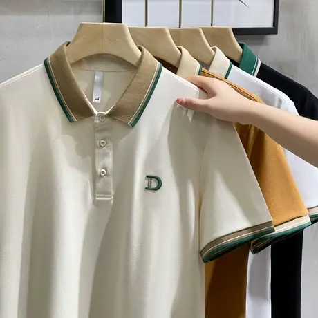 撞色翻领polo衫男士短袖高级感冰丝男装上衣服商务t恤男夏季潮牌图片