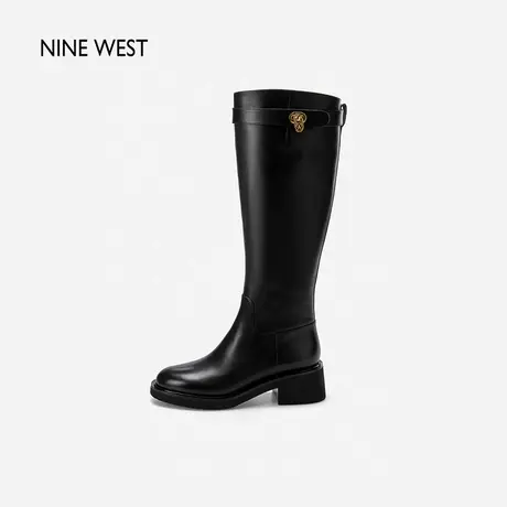 Nine West/玖熙粗跟长靴女秋冬新款厚底显瘦骑士靴百搭英伦风真皮图片
