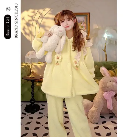 Bananagirl珊瑚绒睡衣冬季女新款小花家居服加厚款女士睡衣小香风图片