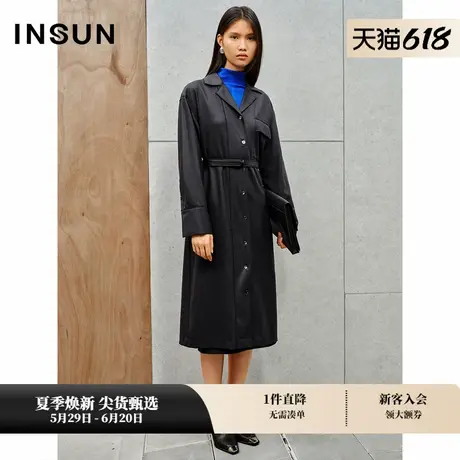 INSUN恩裳冬季休闲羊毛混纺衬衫式连衣裙图片