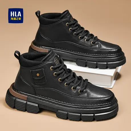 HLA/海澜之家男鞋新款秋冬复古耐磨户外工装靴高帮休闲厚底马丁靴图片
