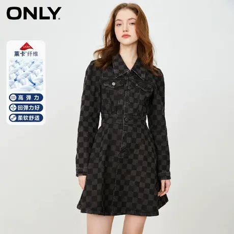 [ONLY奥莱]春季新款棋盘格泡泡袖莱卡牛仔短款连衣裙女图片
