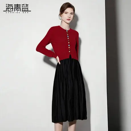 海青蓝 秋冬针织连衣裙女2025年新款设计感小众长袖高级女装裙子图片