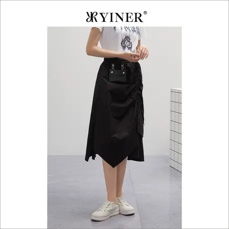 YINER音儿专柜女装2022春季新款挂袋装饰不规则半身裙图片