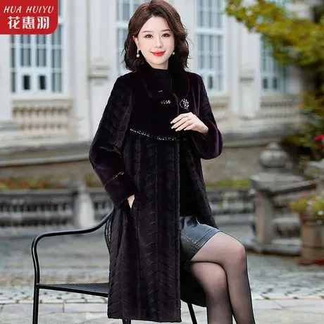 妈妈秋冬装外套皮毛一体大衣2023新款中老年女冬装水貂绒加厚保暖商品大图