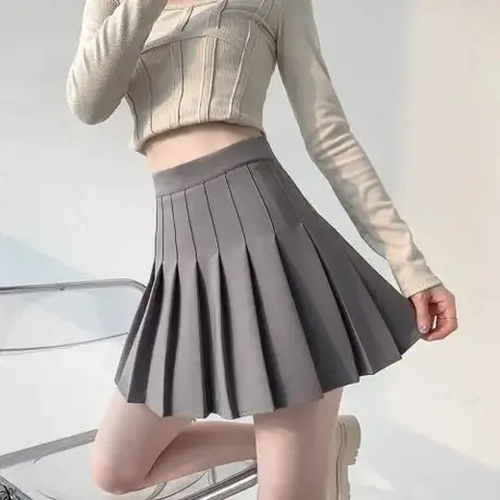 灰色百褶裙短裙女2024新款春夏季西装小个子高腰显瘦a字半身裙子图片