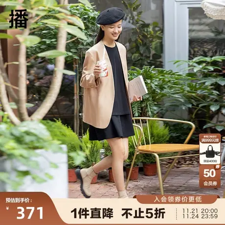 播秋季新款简约圆领复古文艺双下摆连衣裙女BDPLD图片