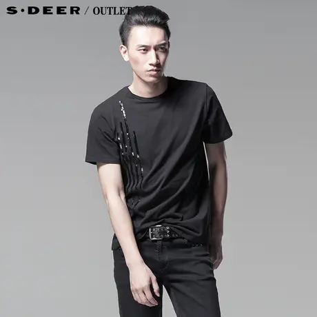 【新品】sdeer圣迪奥专柜正品男夏串片装饰男士短袖T恤32701B7图片