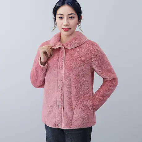 法兰绒睡衣上衣外套有口袋女珊瑚绒翻领家居服单件冬图片