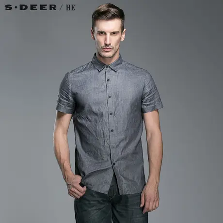 S.Deer/He【惠】 圣迪奥男夏休闲亚麻男士衬衫H14270448商品大图