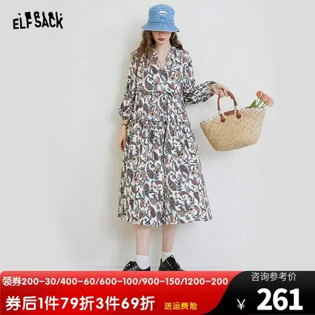 妖精的口袋v领碎花连衣裙女2023夏季新款印花宽松显瘦设计感裙子图片