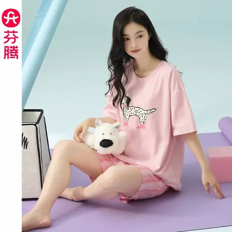 芬腾女纯棉睡衣夏季薄款短袖短裤套装甜美少女宽松休闲夏天家居服图片