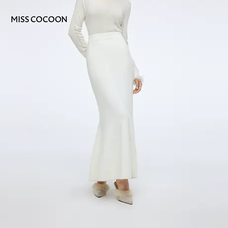 MISSCOCOON可可尼长款针织半身裙女2025秋冬新款白色轻通勤鱼尾裙图片