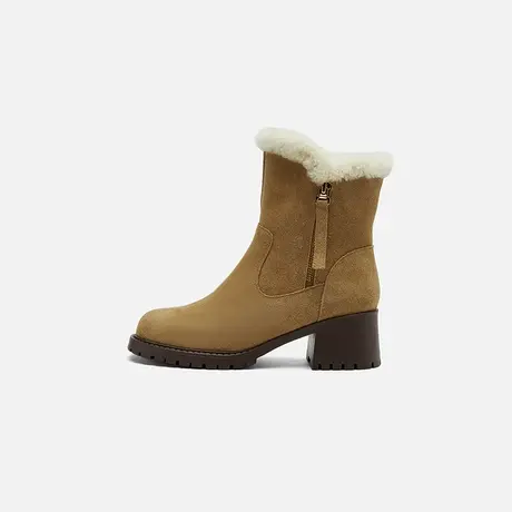 奥莱专供Nine West/玖熙加绒时装靴女牛反绒保暖高跟短靴女靴子图片