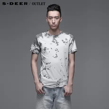 【新品】sdeer圣迪奥专柜正品男装夏斑驳做旧舒适短袖T恤3270185图片