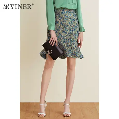 YINER音儿女装夏季时尚荷叶边绣花鱼尾半身裙图片