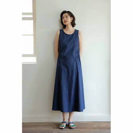 弥古复古蓝色背心裙女宽松纯棉无袖连衣裙高级感2025新款夏季长裙图片