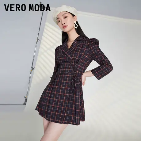Vero Moda奥莱连衣裙子春秋清仓时尚复古翻领双排扣格纹气质流行图片