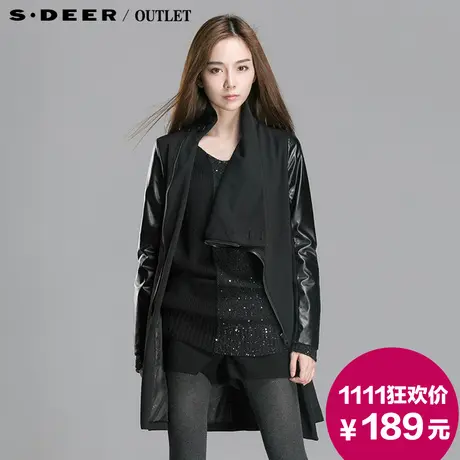 sdeer圣迪奥专柜正品女装冬皱褶立领斜襟拼接大衣2481825图片